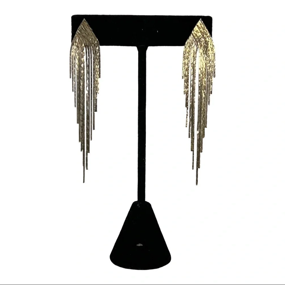 Vintage Stud Earrings Cascading Tasseled Gold Tone
